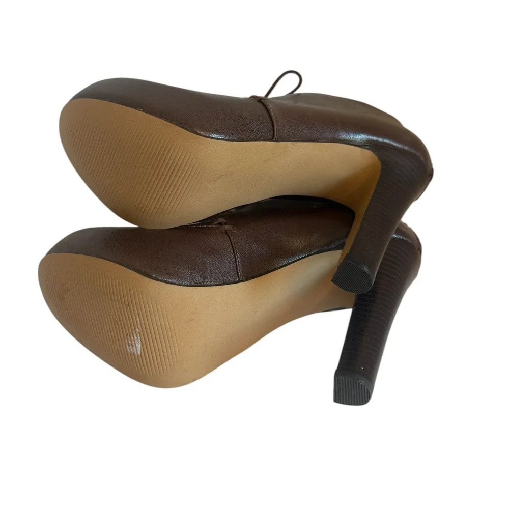 Carlos Falci Lauren Brown Leather Tassel‎ Lace Up Platform Ankle Booties 6.5M